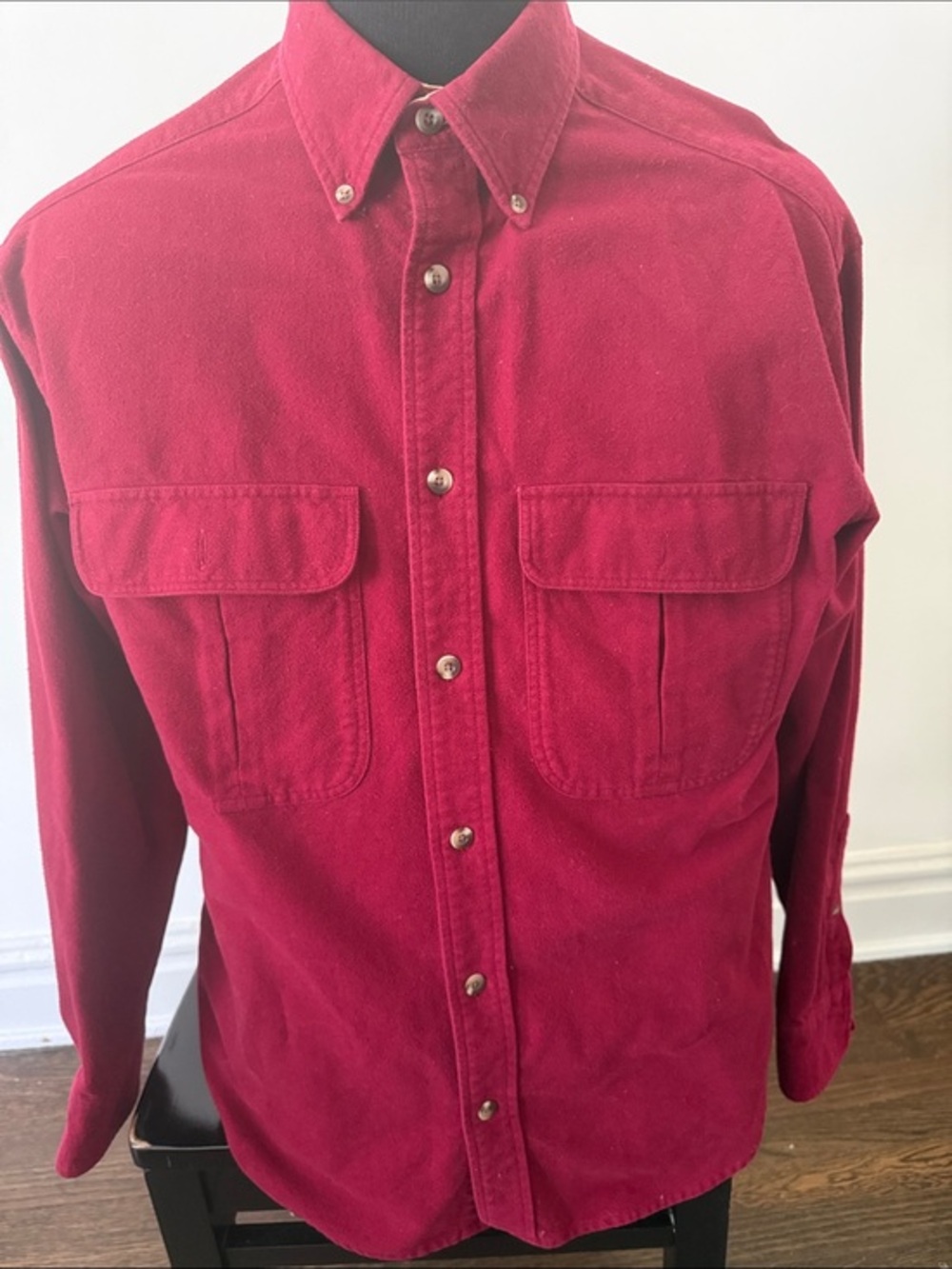 Cabelas Shirt Mens Medium Red Button Up Deerskin Soft Chamois Cotton Outdoor